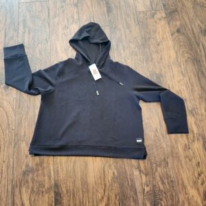 DKNY Black Hooded Crop Top LARGE NWT